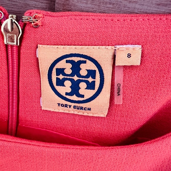 TORY BURCH Sleeveless Sheath Dress 8 Orange Wool Blend Gold Button Stitch Line - Picture 6 of 10